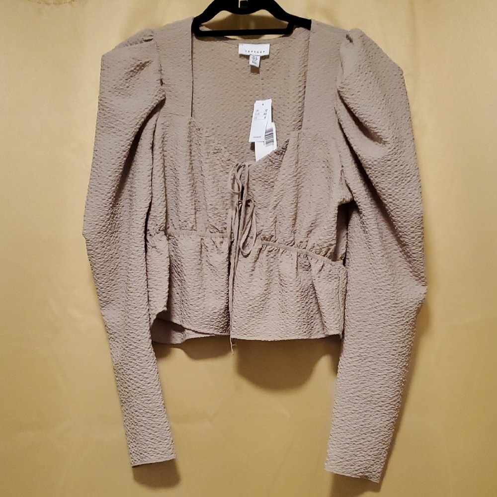 Topshop Cropped Peasant Top Beige, Size 8(US) NWT